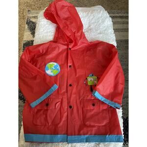 Lilly of New York boys sz. 4/5 red spaceship themed rain jacket. Cute, fun